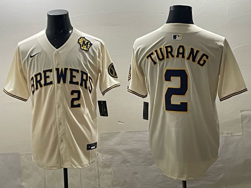Men 2025 Milwaukee Brewers #2 Turang Cream 2025 Nike MLB Jersey 015->milwaukee brewers->MLB Jersey